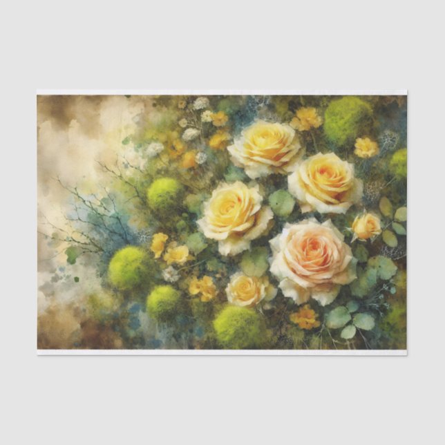Papel De Seda Discussão Impressionista de Moisés Verdes de Rosas (Frente )