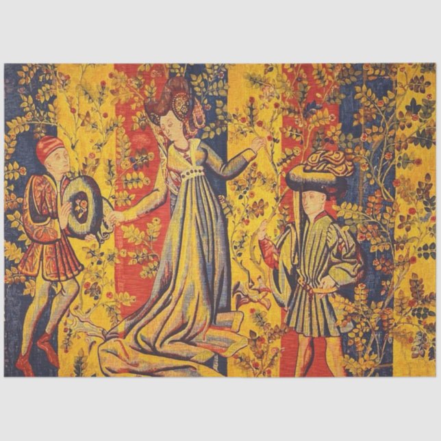 Papel De Seda Discussão Vermelha Vermelha Medieval Chinoiserie I (Frente )