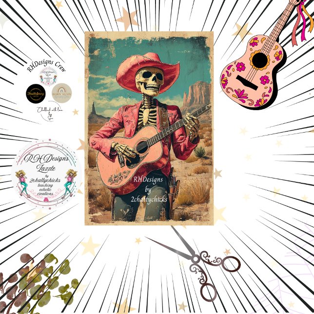 Papel De Seda Disoupage Skeleton Guitarra Sombrero (Criador carregado)