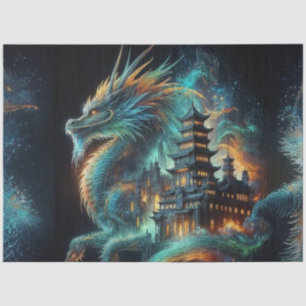 Papel De Seda Disseminação de Dragão Chinês e Templo em Exposiçã