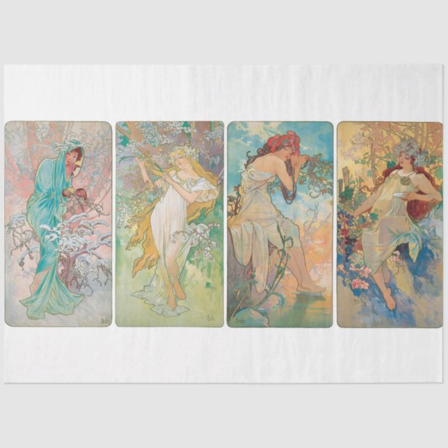 Papel De Seda Dissociação Alphonse Mucha Art Nouveau Seasons (Frente )