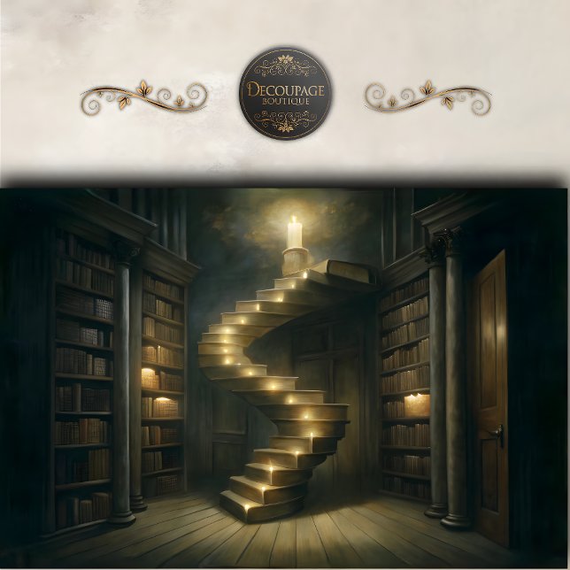 Papel De Seda Dissociação da Escada da Biblioteca Candlelit (Candlelit Library Staircase Decoupage Tissue Paper)