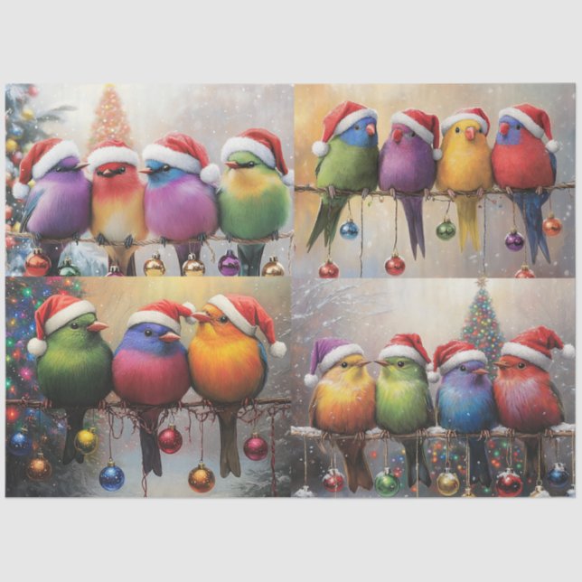 Papel De Seda Dissociação de Aves de Natal Imaginosas (Frente )