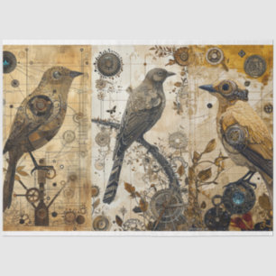 Papel De Seda Dissociação de Aves Grunge Vintage Abstrato