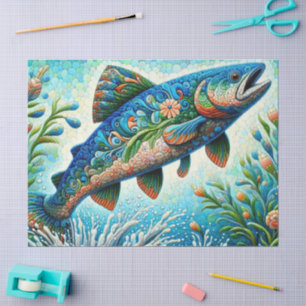 Papel De Seda Dissociação de Azul de Salmão Floral Whimsal