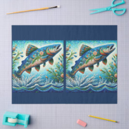 Papel De Seda Dissociação de Azul de Salmão Floral Whimsal