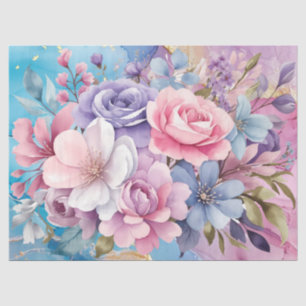 Papel De Seda Dissociação de Buquês Florais Vibrantes Aqua e Ros