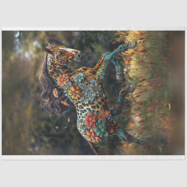 Papel De Seda Dissociação de Cavalos Galopantes Flores Whimsical (Frente )