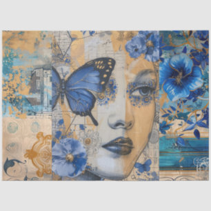 Papel De Seda Dissociação de Colagem de Arte Abstrato Azul Indig