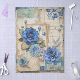 Papel De Seda Dissociação de Colagem Floral Azul Inspirada na Vi
