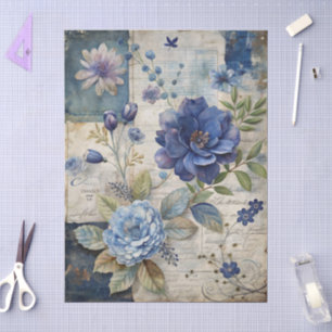Papel De Seda Dissociação de Colagem Floral Azul Inspirada na Vi