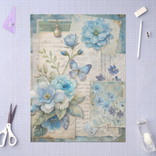 Papel De Seda Dissociação de Colagem Floral Azul Inspirada na Vi