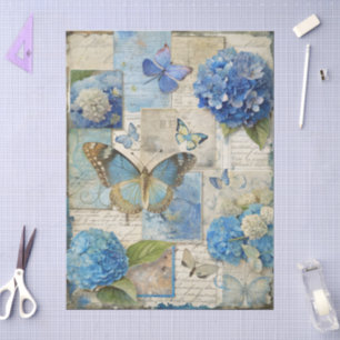 Papel De Seda Dissociação de Colagem Floral Azul Inspirada na Vi