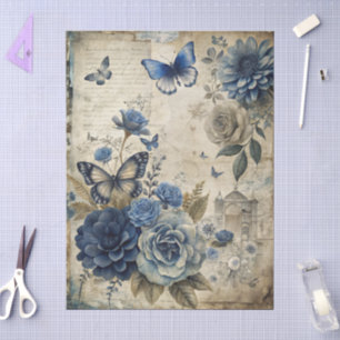 Papel De Seda Dissociação de Colagem Floral Azul Inspirada na Vi