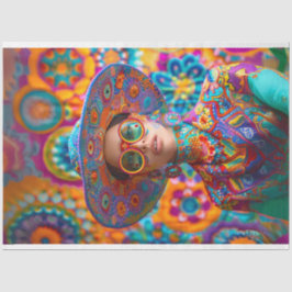 Papel De Seda Dissociação de Cores Vibrantes do Chapéu Grande e