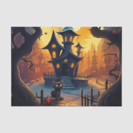 Papel De Seda Dissociação de Dia das Bruxas de Gato Negro e Casa