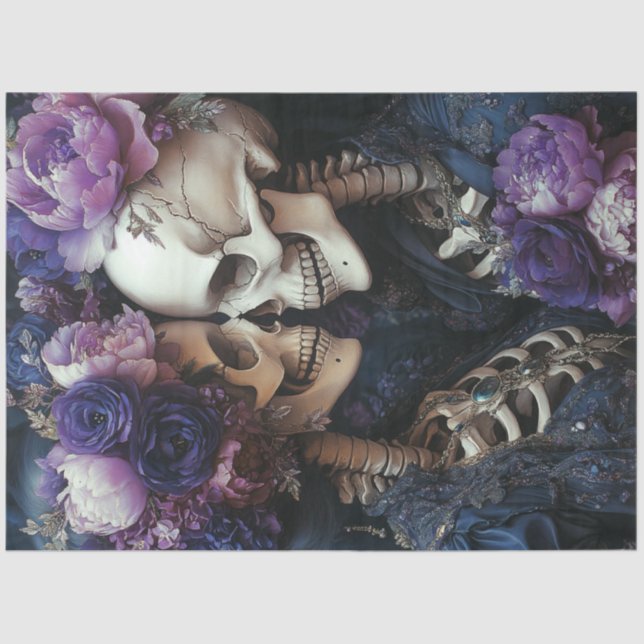 Papel De Seda Dissociação de Elegância Gótica Casal de Esqueleto (Frente )