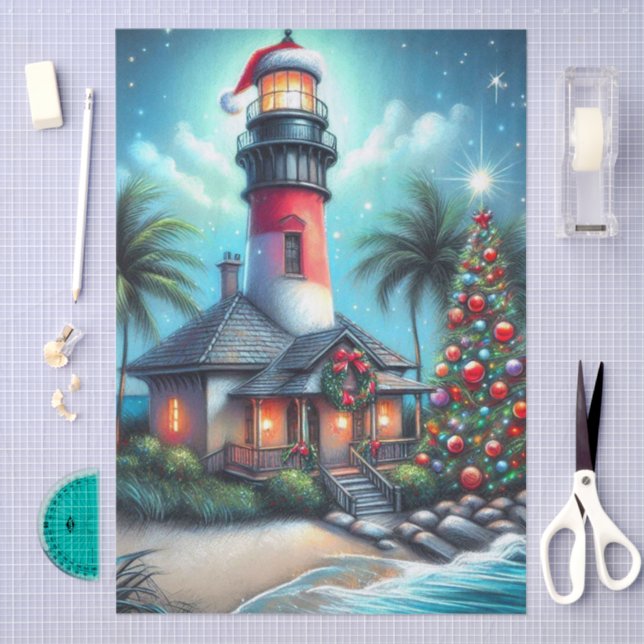 Papel De Seda Dissociação de Farol Tropical de Natal Whimsical (Arte )