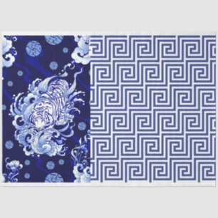 Papel De Seda Dissociação de Fluxo Azul de Chinoiserie Azul