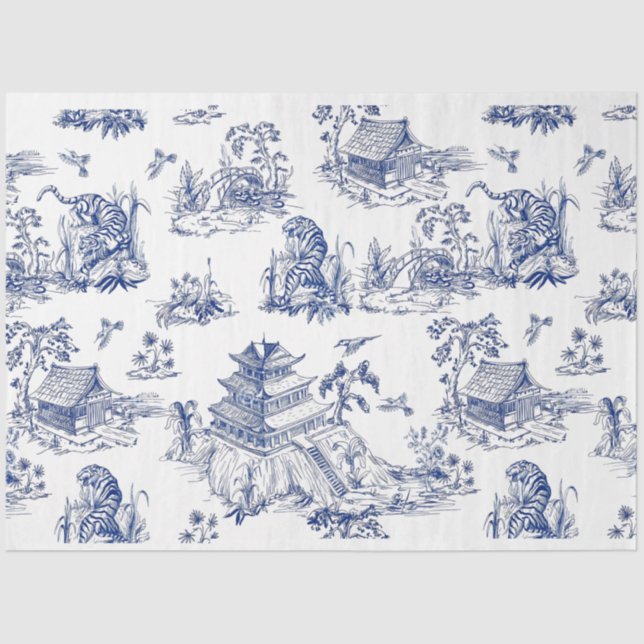Papel De Seda Dissociação de Fluxo Azul de Chinoiserie Azul (Frente )