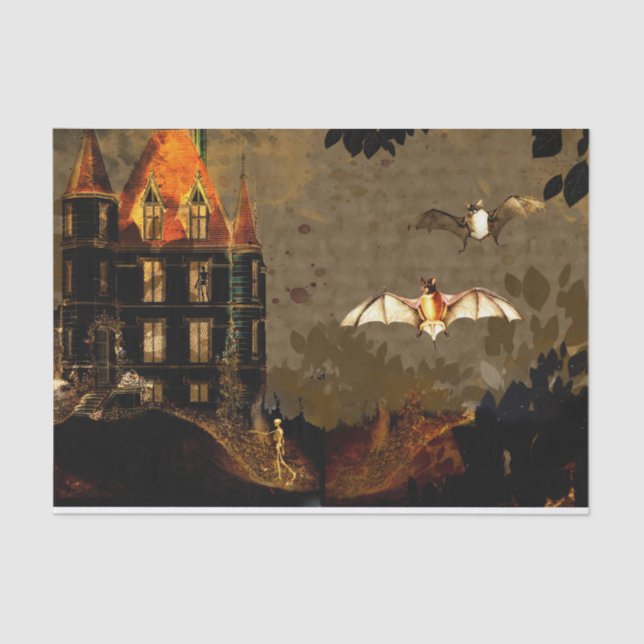 Papel De Seda Dissociação de Halloween Bats e Esqueleto (Frente )