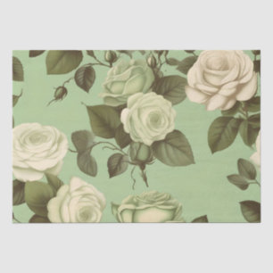 Papel De Seda Dissociação de Impressão de Flor Verde e Branco It