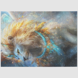 Papel De Seda Dissociação de Leão Mítico Lion Teal e Ornamentado