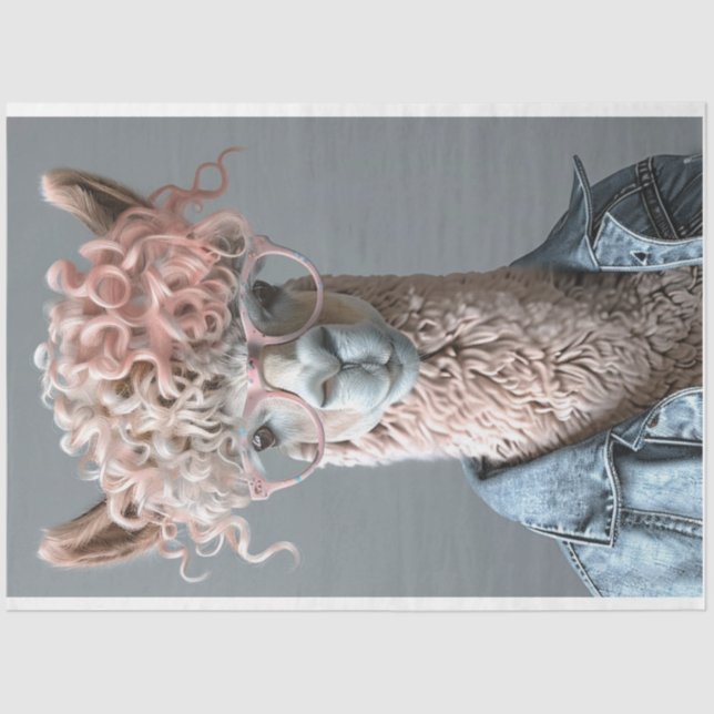 Papel De Seda Dissociação de Llama, com Cabeça Rosa, (Frente )