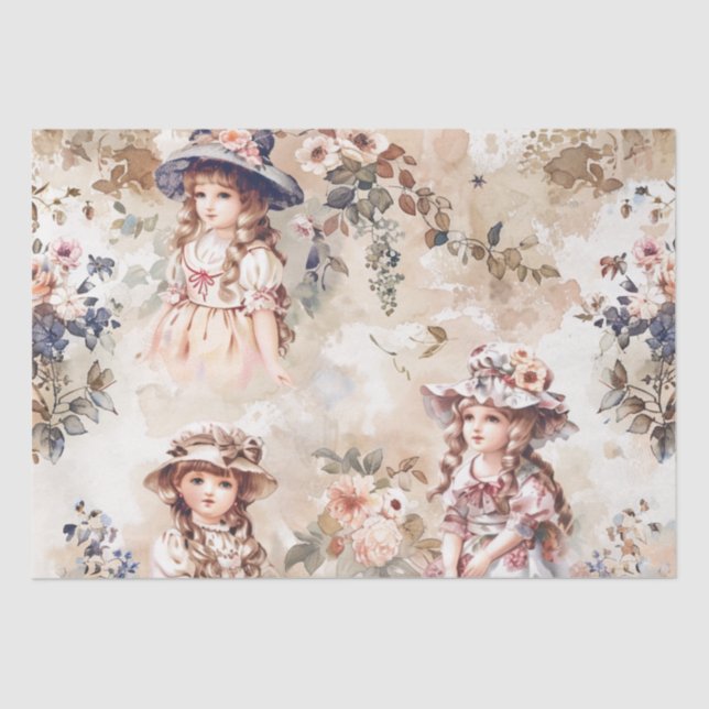 Papel De Seda Dissociação de Meninas Bonecas de Pastel Watercolo (Frente )