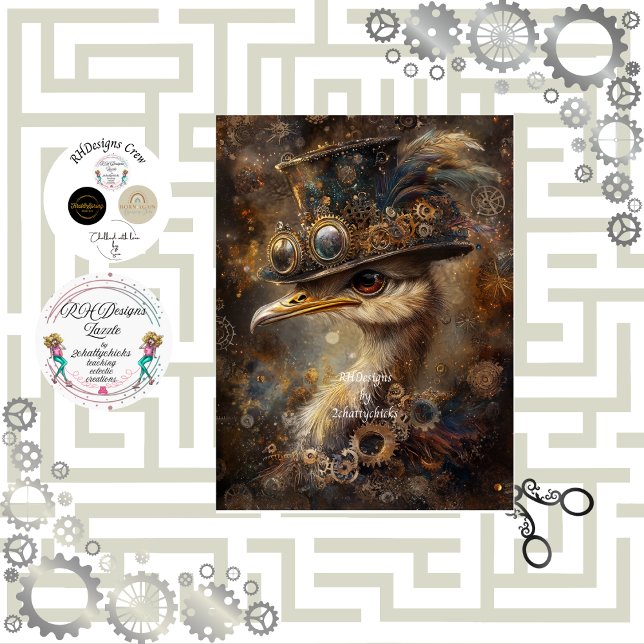 Papel De Seda Dissociação de Ostrich Top Hat Steampunk Impressio (Criador carregado)
