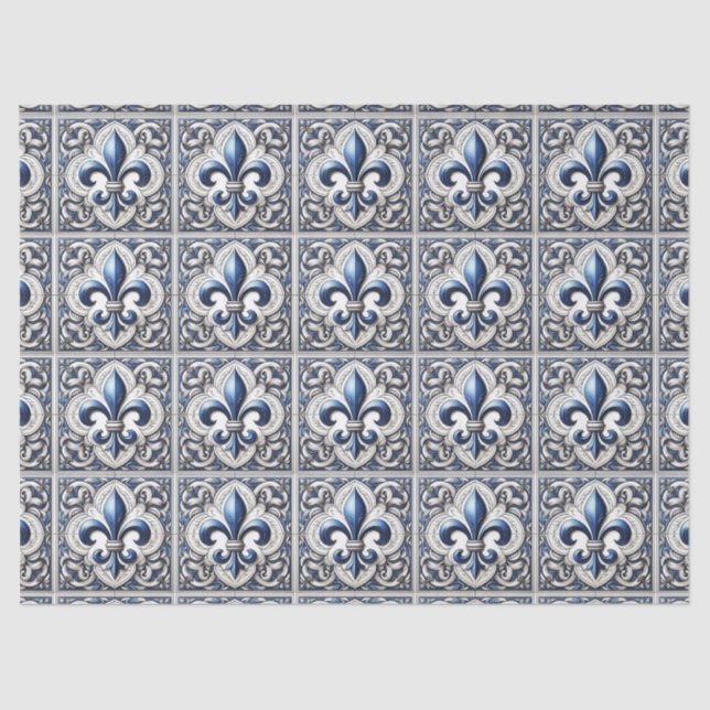 Papel De Seda Dissociação de padrão de Azulejo branco e azul Fle (Frente )
