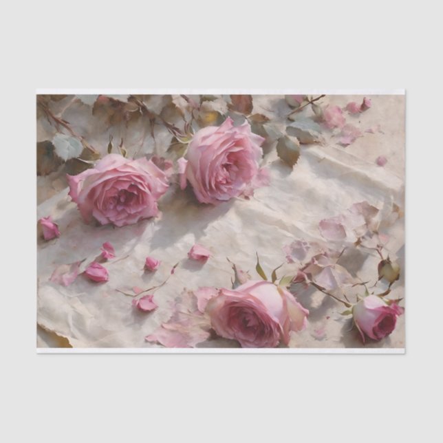 Papel De Seda Dissociação de Rosas Rosa Elegante (Frente )