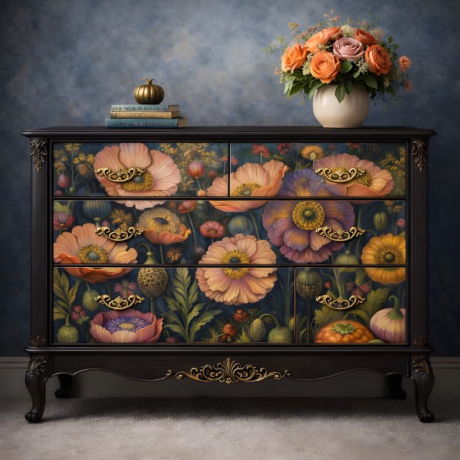 Papel De Seda Dissociação de Sangue de Poppies Luminosos (Luminous Poppies Bloom Decoupage Tissue Paper Mockup)