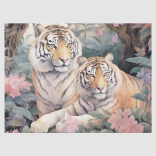 Papel De Seda Dissociação de Tigre Floral da Pastel Watercolor