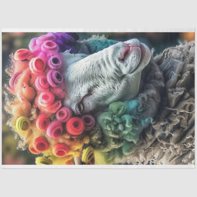 Papel De Seda Dissociação do Whimsical Ram Rainbow Colorido (Frente )