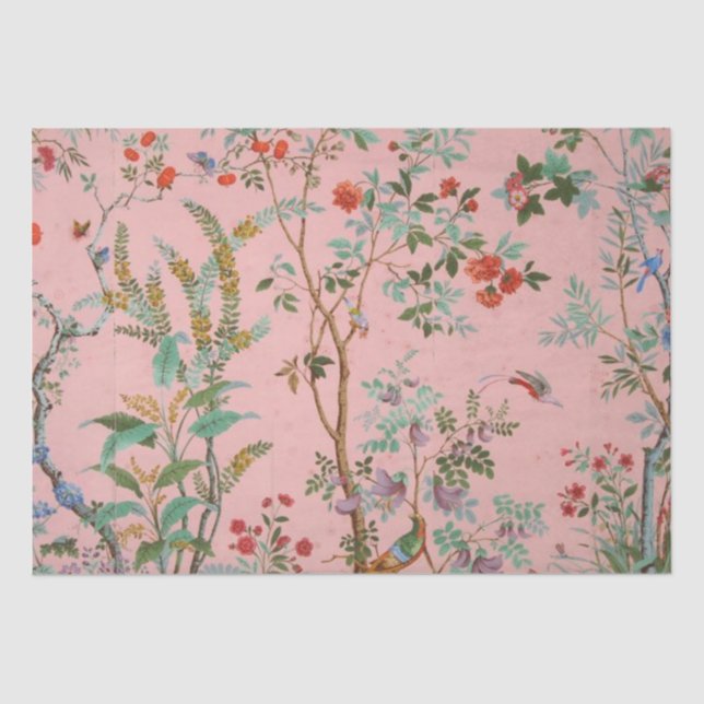 Papel De Seda Dissociação Elegante Floral de Pássaro Chinoiserie (Frente )