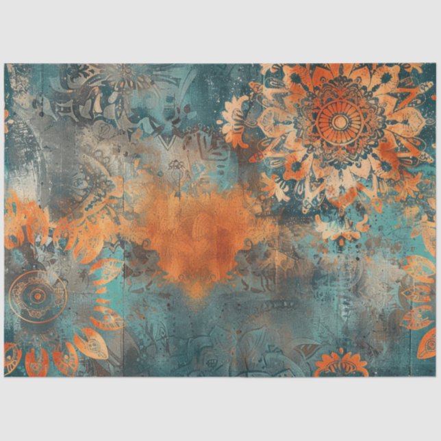 Papel De Seda Dissociação Faux Mídia mista Patina queimada Laran (Frente )