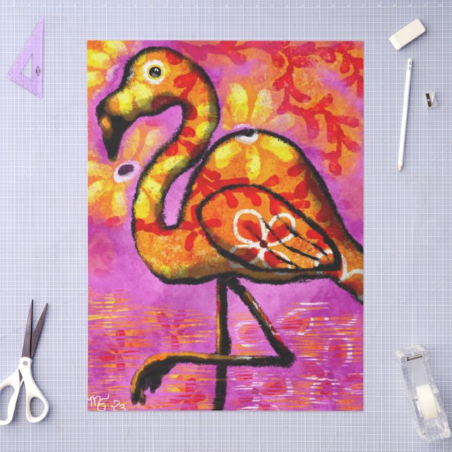 Papel De Seda Dissociação Flamingo Floral Abstrato Whimsic (Arte )