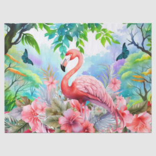 Papel De Seda Dissociação Flamingo Tropical Floral Rosa