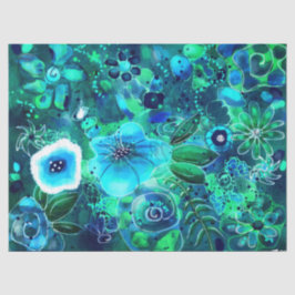 Papel De Seda Dissociação Floral Abstrato Floral Verde Azul