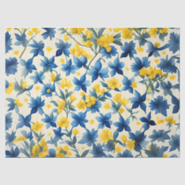 Papel De Seda Dissociação Floral Azul, Amarelo e Branco