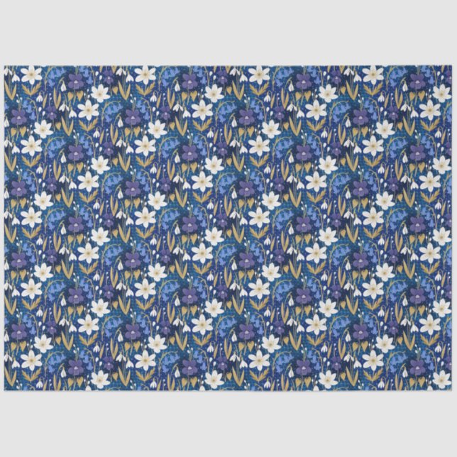 Papel De Seda Dissociação Floral Azul e Roxo Ilustrada (Frente )