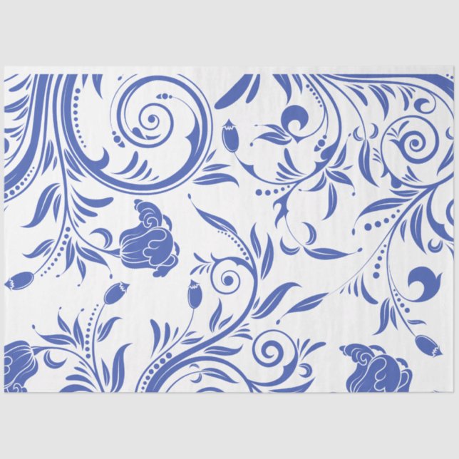 Papel De Seda Dissociação Floral Azul Vintage (Frente )