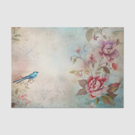 Papel De Seda Dissociação Floral Colorida de Pássaro Azul