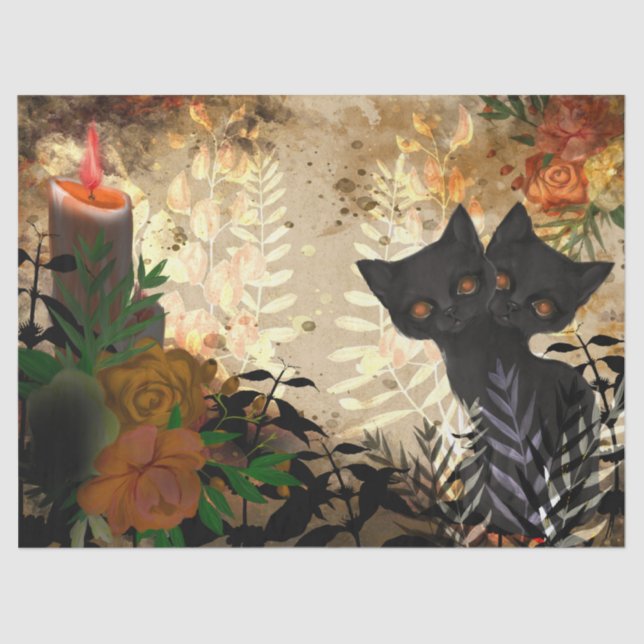 Papel De Seda Dissociação Floral de Cat Halloween (Frente )