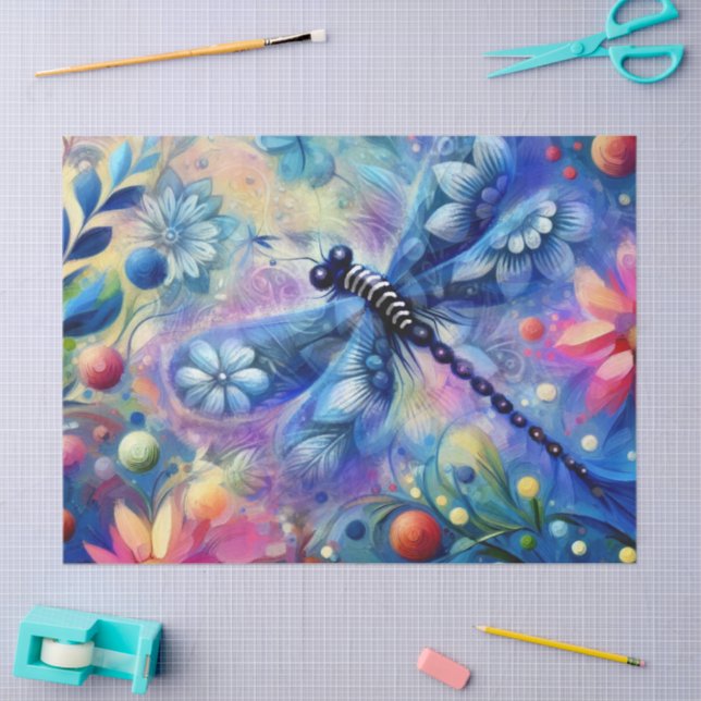 Papel De Seda Dissociação Floral de Dragonfly Abstrato Whimséric (Arte )