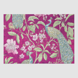 Papel De Seda Dissociação floral de pavão Fuchsia Chinoiserie