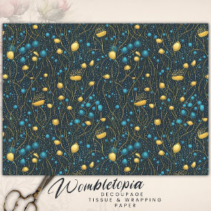 Papel De Seda Dissociação Floral do Abstrato Dourado e Azul Mode
