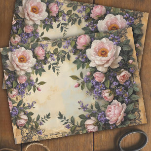 Papel De Seda Dissociação Floral Lilática, Rosa Vintage Francês