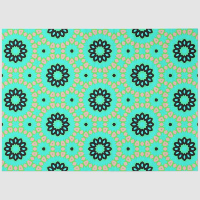 Papel De Seda Dissociação Floral Negra-Rosa-Aqua (Frente )